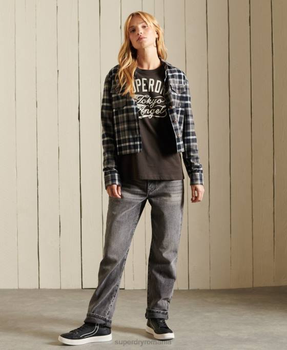 Superdry tricou îmbrăcăminte de lucru în stil script îmbrăcăminte maro femei JX0Z6750
