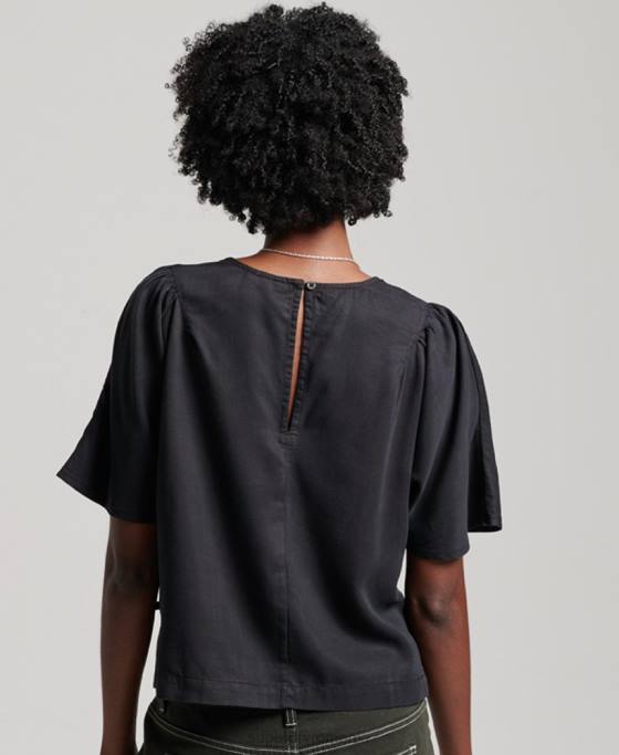 Superdry tricou țesut tencel îmbrăcăminte negru femei JX0Z2774