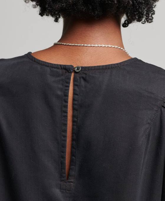 Superdry tricou țesut tencel îmbrăcăminte negru femei JX0Z2774
