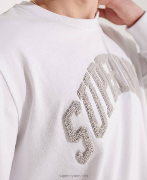 Superdry varsity arc cu mânecă lungă îmbrăcăminte alb bărbați JX0Z1581