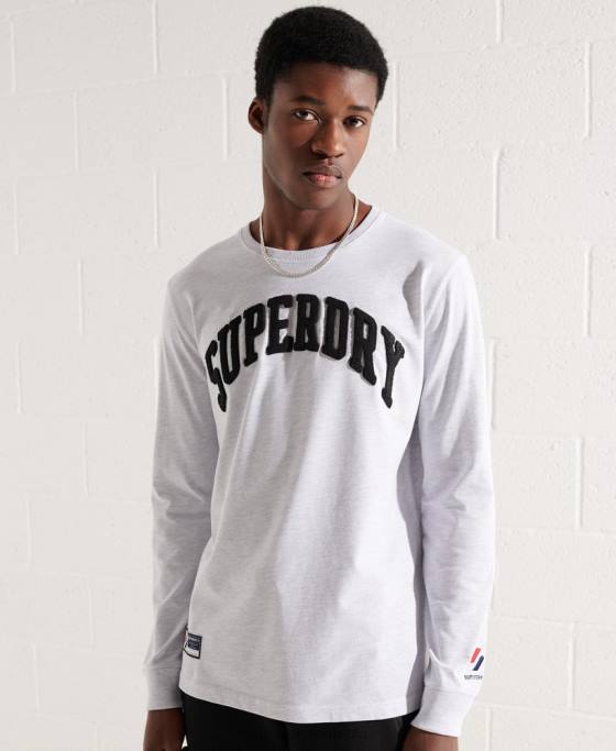 Superdry varsity arc cu mânecă lungă îmbrăcăminte gri deschis bărbați JX0Z1551