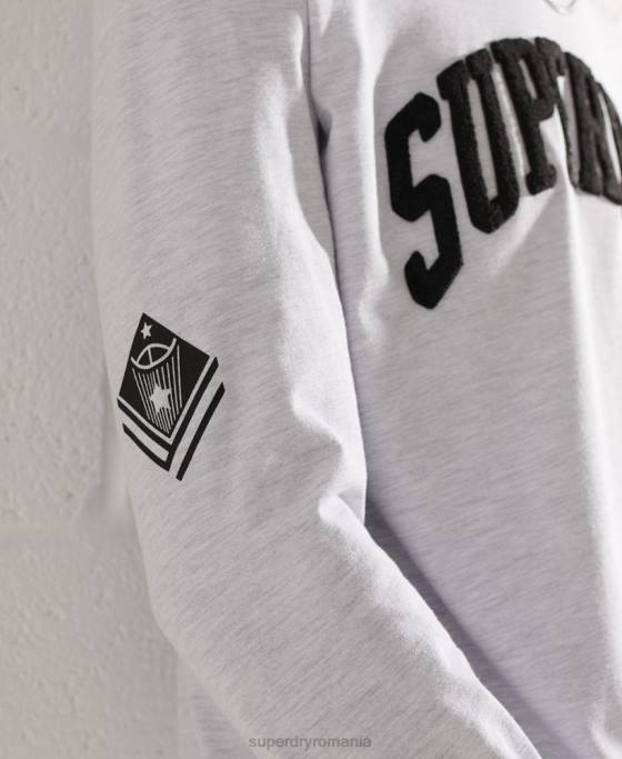 Superdry varsity arc cu mânecă lungă îmbrăcăminte gri deschis bărbați JX0Z1551