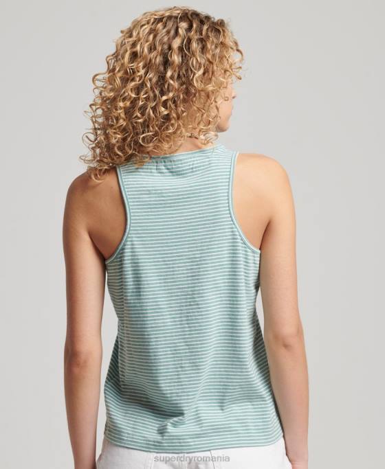Superdry vesta cu dungi vintage din bumbac organic îmbrăcăminte verde femei JX0Z2170
