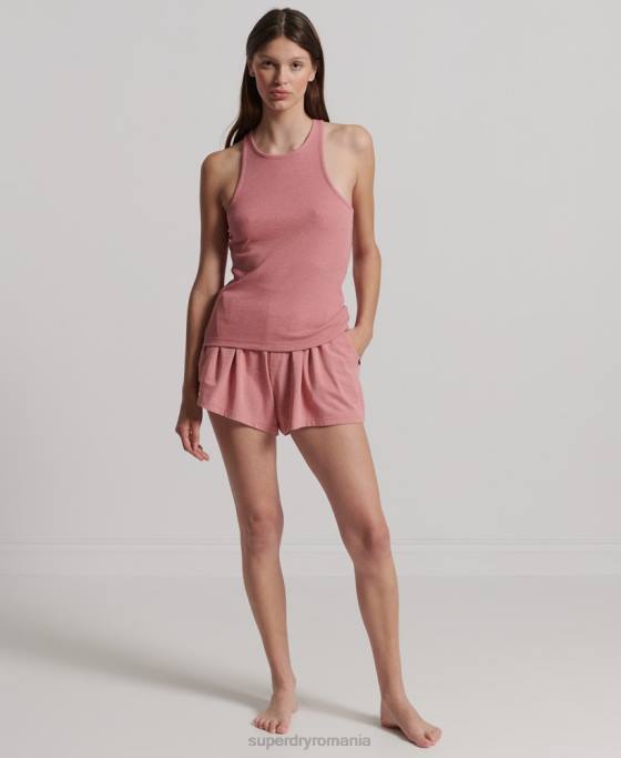 Superdry vesta cu nervuri din bumbac organic îmbrăcăminte roz femei JX0Z3078