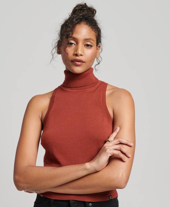 Superdry vesta studios merinos cu gat rulat îmbrăcăminte bronzat femei JX0Z4000