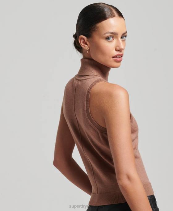 Superdry vesta studios merinos cu gat rulat îmbrăcăminte maro femei JX0Z2972