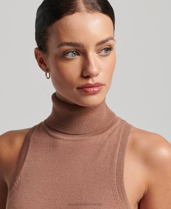 Superdry vesta studios merinos cu gat rulat îmbrăcăminte maro femei JX0Z2972