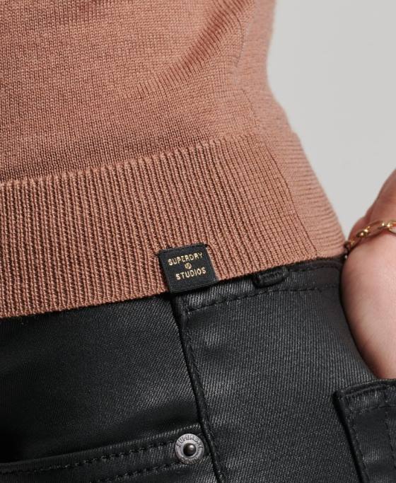 Superdry vesta studios merinos cu gat rulat îmbrăcăminte maro femei JX0Z2972