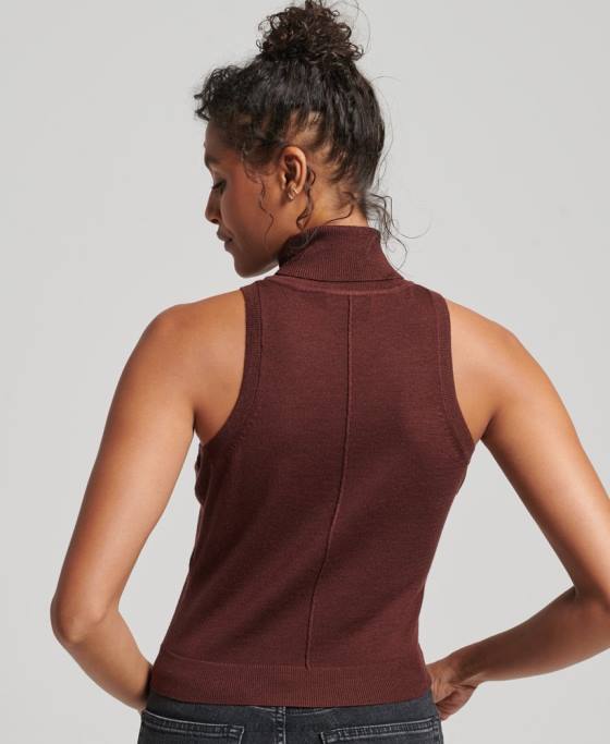 Superdry vesta studios merinos cu gat rulat îmbrăcăminte maro femei JX0Z4031