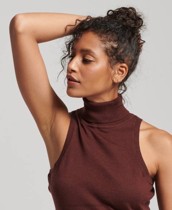 Superdry vesta studios merinos cu gat rulat îmbrăcăminte maro femei JX0Z4031