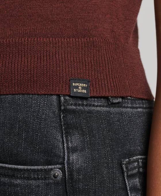 Superdry vesta studios merinos cu gat rulat îmbrăcăminte maro femei JX0Z4031