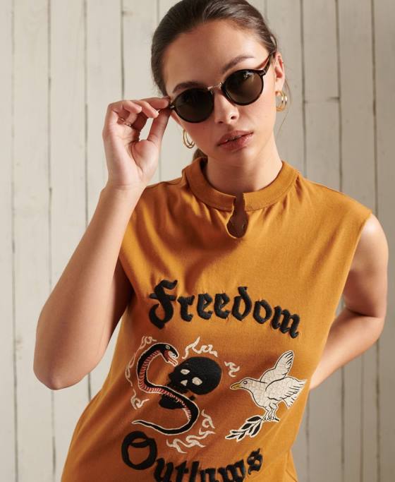 Superdry vestă cu bandă boemă îmbrăcăminte portocale femei JX0Z3081