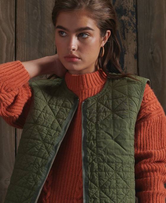 Superdry vestă cu căptușeală uscată ediție limitată îmbrăcăminte kaki femei JX0Z5518