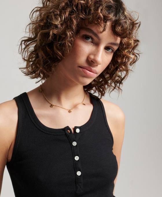 Superdry vestă cu nasturi îmbrăcăminte negru femei JX0Z2919