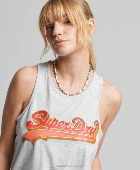 Superdry vestă de sezon cu logo vintage îmbrăcăminte gri deschis femei JX0Z6703