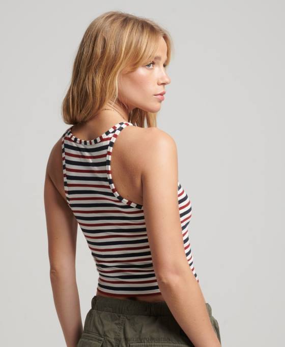 Superdry vestă vintage cali dungi îmbrăcăminte alb femei JX0Z2973