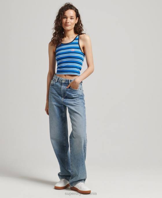 Superdry vestă vintage cali dungi îmbrăcăminte albastru deschis femei JX0Z2986