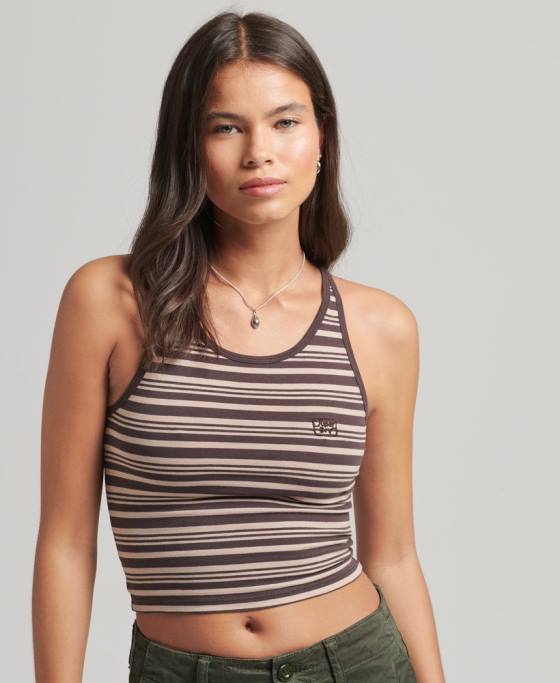 Superdry vestă vintage cali dungi îmbrăcăminte maro femei JX0Z3022