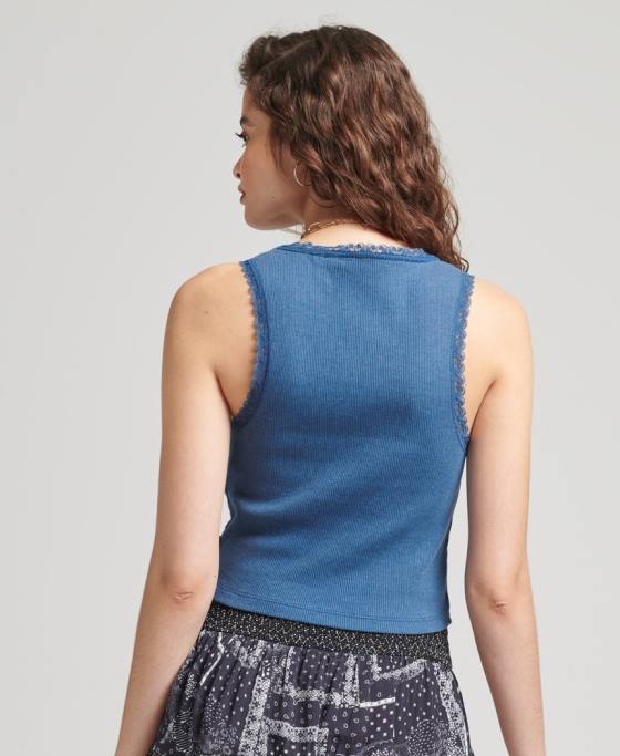 Superdry vestă vintage cu dantelă din bumbac organic îmbrăcăminte albastru femei JX0Z2353