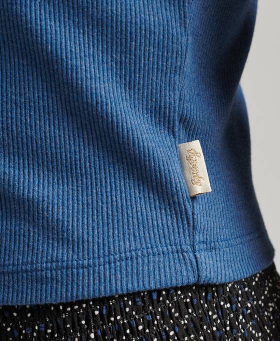 Superdry vestă vintage cu dantelă din bumbac organic îmbrăcăminte albastru femei JX0Z2353