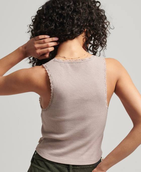 Superdry vestă vintage cu dantelă din bumbac organic îmbrăcăminte bej femei JX0Z2333