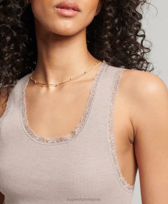 Superdry vestă vintage cu dantelă din bumbac organic îmbrăcăminte bej femei JX0Z2333