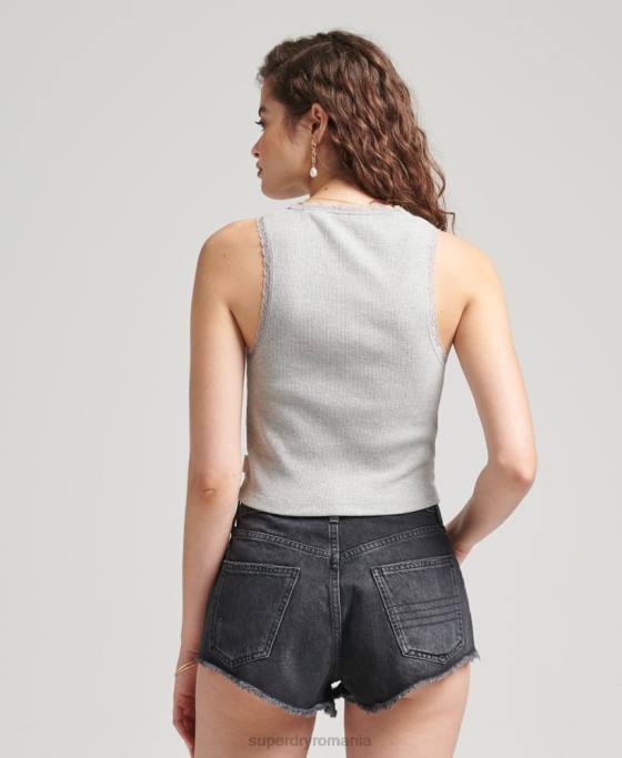 Superdry vestă vintage cu dantelă din bumbac organic îmbrăcăminte gri femei JX0Z2342