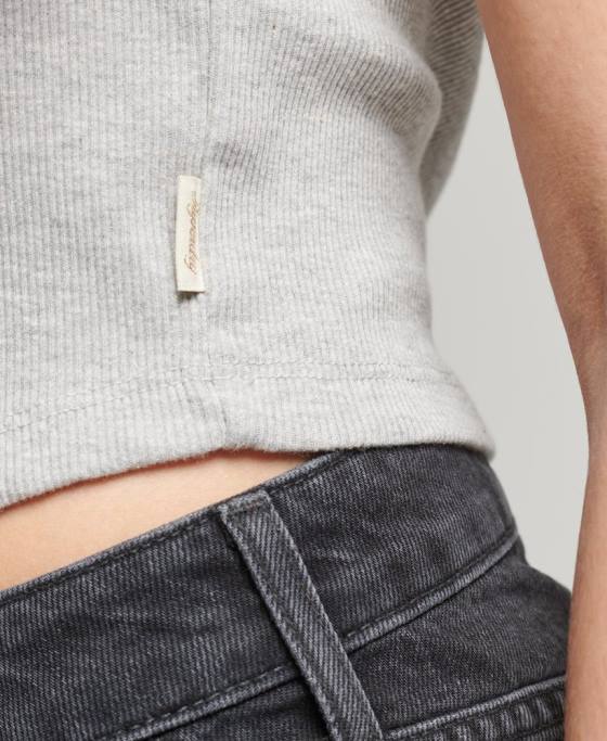 Superdry vestă vintage cu dantelă din bumbac organic îmbrăcăminte gri femei JX0Z2342