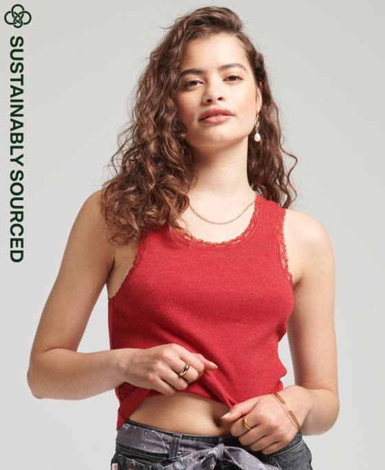 Superdry vestă vintage cu dantelă din bumbac organic îmbrăcăminte roșu femei JX0Z3049