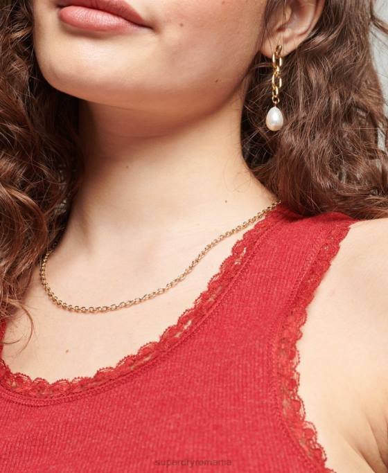 Superdry vestă vintage cu dantelă din bumbac organic îmbrăcăminte roșu femei JX0Z3049