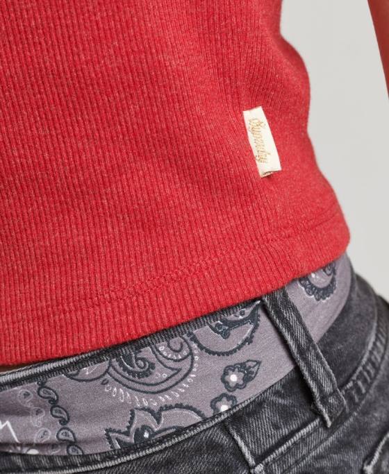 Superdry vestă vintage cu dantelă din bumbac organic îmbrăcăminte roșu femei JX0Z3049