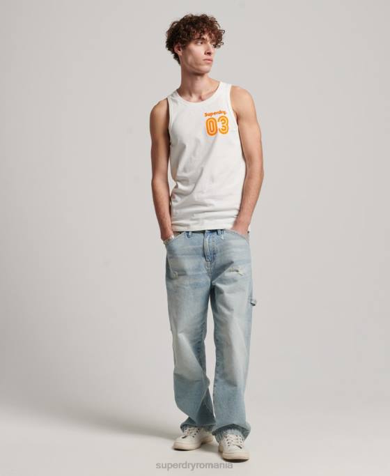 Superdry vintage teren clasic vestă top îmbrăcăminte alb bărbați JX0Z1526