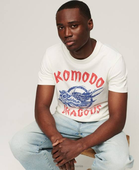 Superdry x Komodo tricou clasic cu dragon îmbrăcăminte cremă bărbați JX0Z43