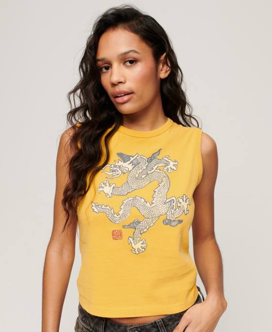 Superdry x Komodo vestă vintage top îmbrăcăminte galben femei JX0Z2166