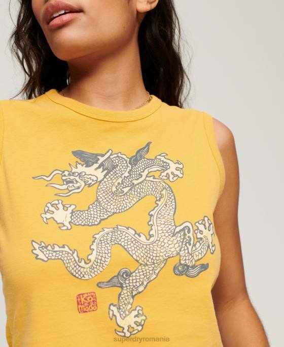 Superdry x Komodo vestă vintage top îmbrăcăminte galben femei JX0Z2166
