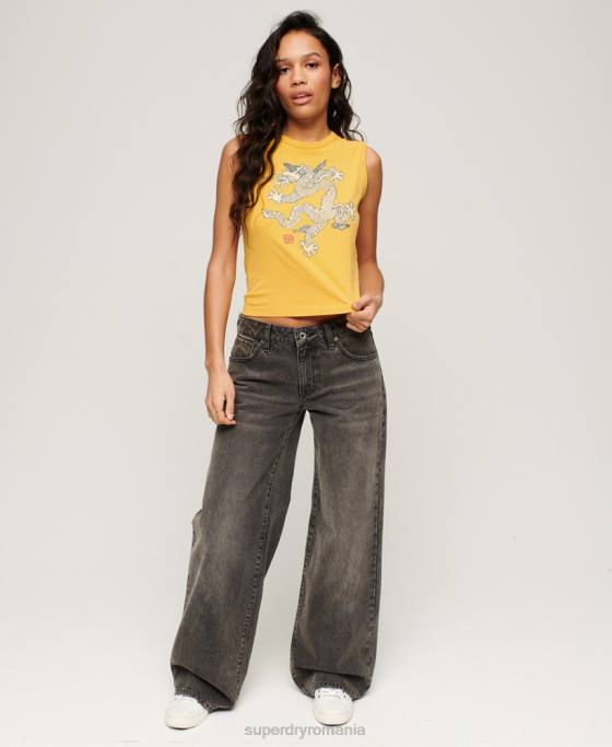 Superdry x Komodo vestă vintage top îmbrăcăminte galben femei JX0Z2166