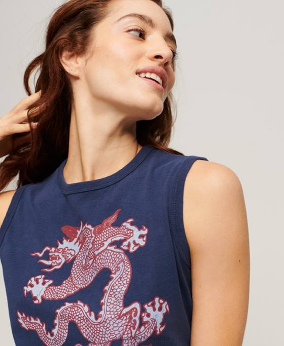 Superdry x Komodo vestă vintage top îmbrăcăminte marina femei JX0Z2164