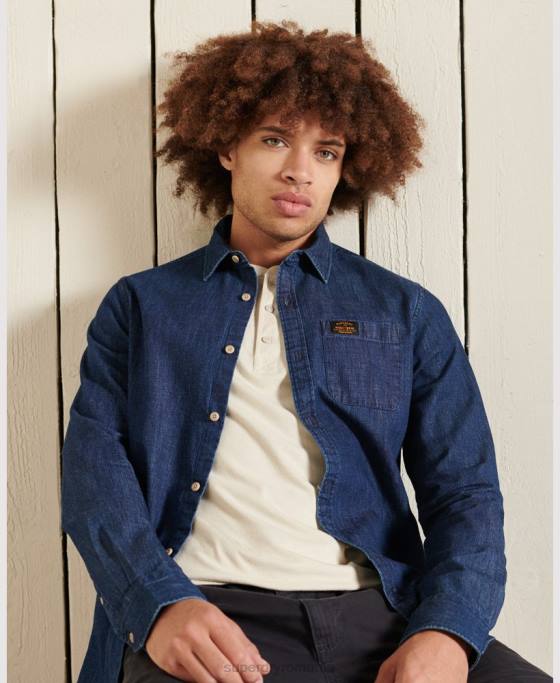 Superdry îmbrăcăminte de lucru cămașă indigo îmbrăcăminte marina bărbați JX0Z238