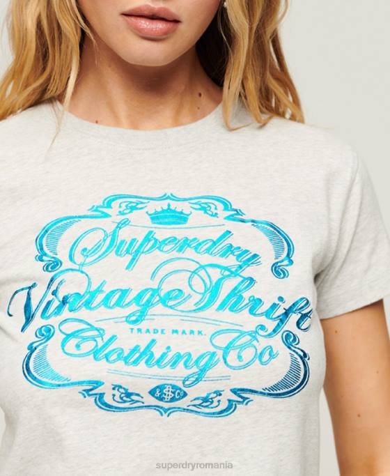 Superdry îmbrăcăminte de lucru tricou grafic cu scripturi îmbrăcăminte gri deschis femei JX0Z2115