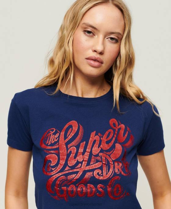 Superdry îmbrăcăminte de lucru tricou grafic cu scripturi îmbrăcăminte marina femei JX0Z1971