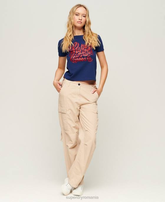 Superdry îmbrăcăminte de lucru tricou grafic cu scripturi îmbrăcăminte marina femei JX0Z1971