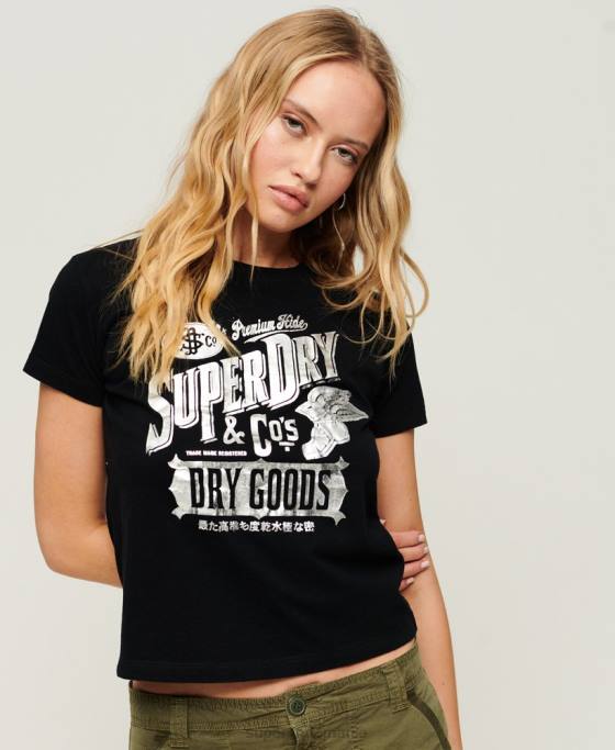 Superdry îmbrăcăminte de lucru tricou grafic cu scripturi îmbrăcăminte negru femei JX0Z2122