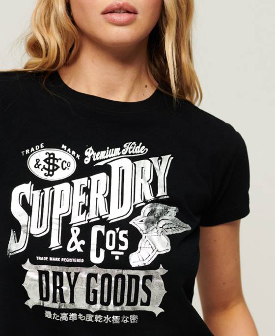 Superdry îmbrăcăminte de lucru tricou grafic cu scripturi îmbrăcăminte negru femei JX0Z2122