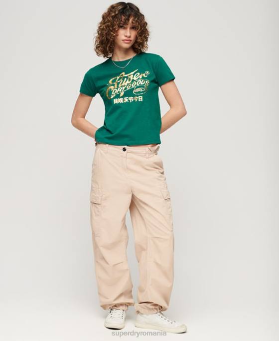 Superdry îmbrăcăminte de lucru tricou grafic cu scripturi îmbrăcăminte verde femei JX0Z2099