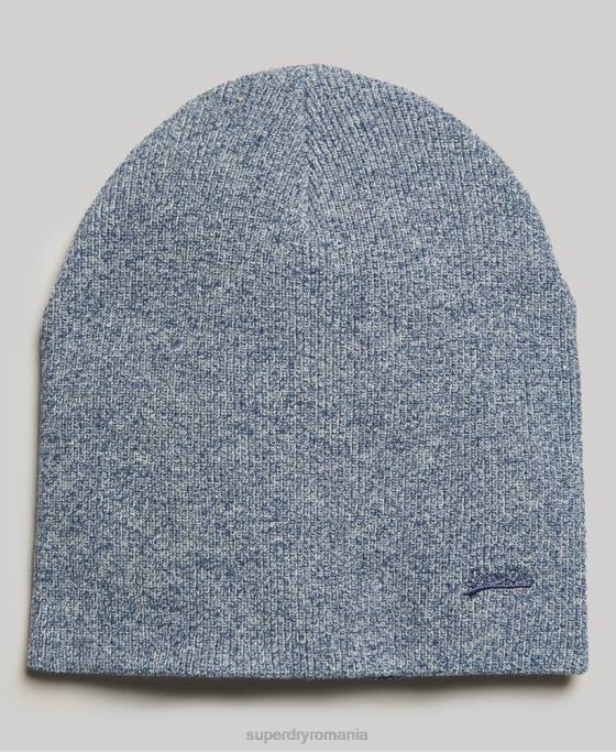 Superdry beanie cu logo vintage din bumbac organic eticheta portocalie accesorii albastru bărbați JX0Z6363