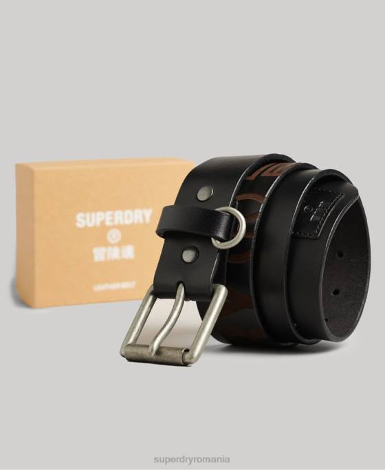 Superdry cutie cadou curea din piele gofrata accesorii negru bărbați JX0Z6453