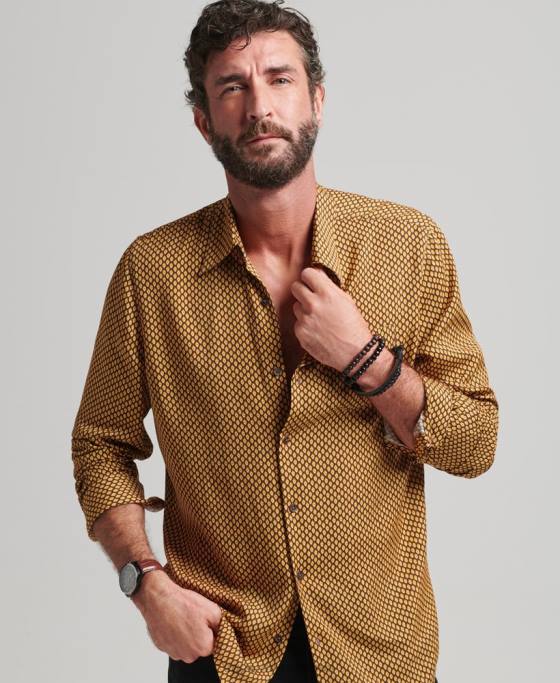 Superdry Cămașă cu mânecă lungă cu imprimeu anilor 70 îmbrăcăminte portocale bărbați JX0Z149