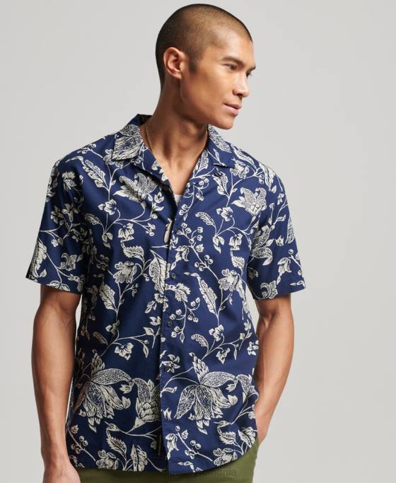 Superdry cămașă cu guler deschis îmbrăcăminte albastru inchis bărbați JX0Z29