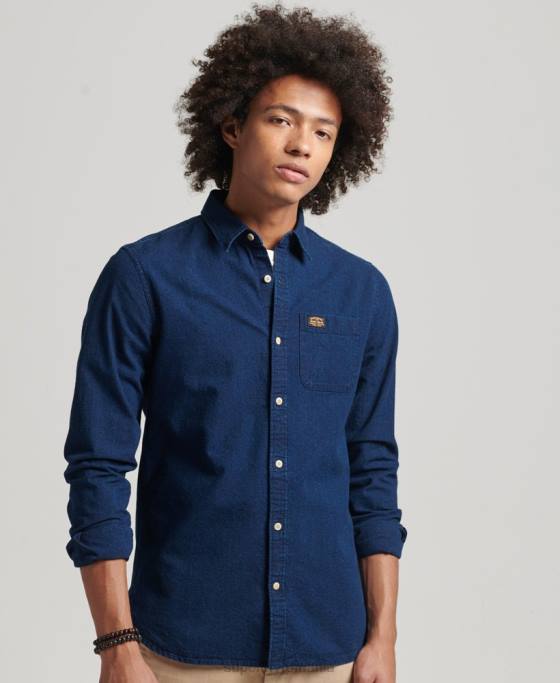 Superdry cămașă cu mânecă lungă din bumbac îmbrăcăminte albastru inchis bărbați JX0Z194