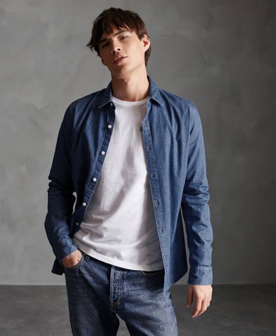 Superdry cămașă cu mâneci lungi îmbrăcăminte marina bărbați JX0Z241
